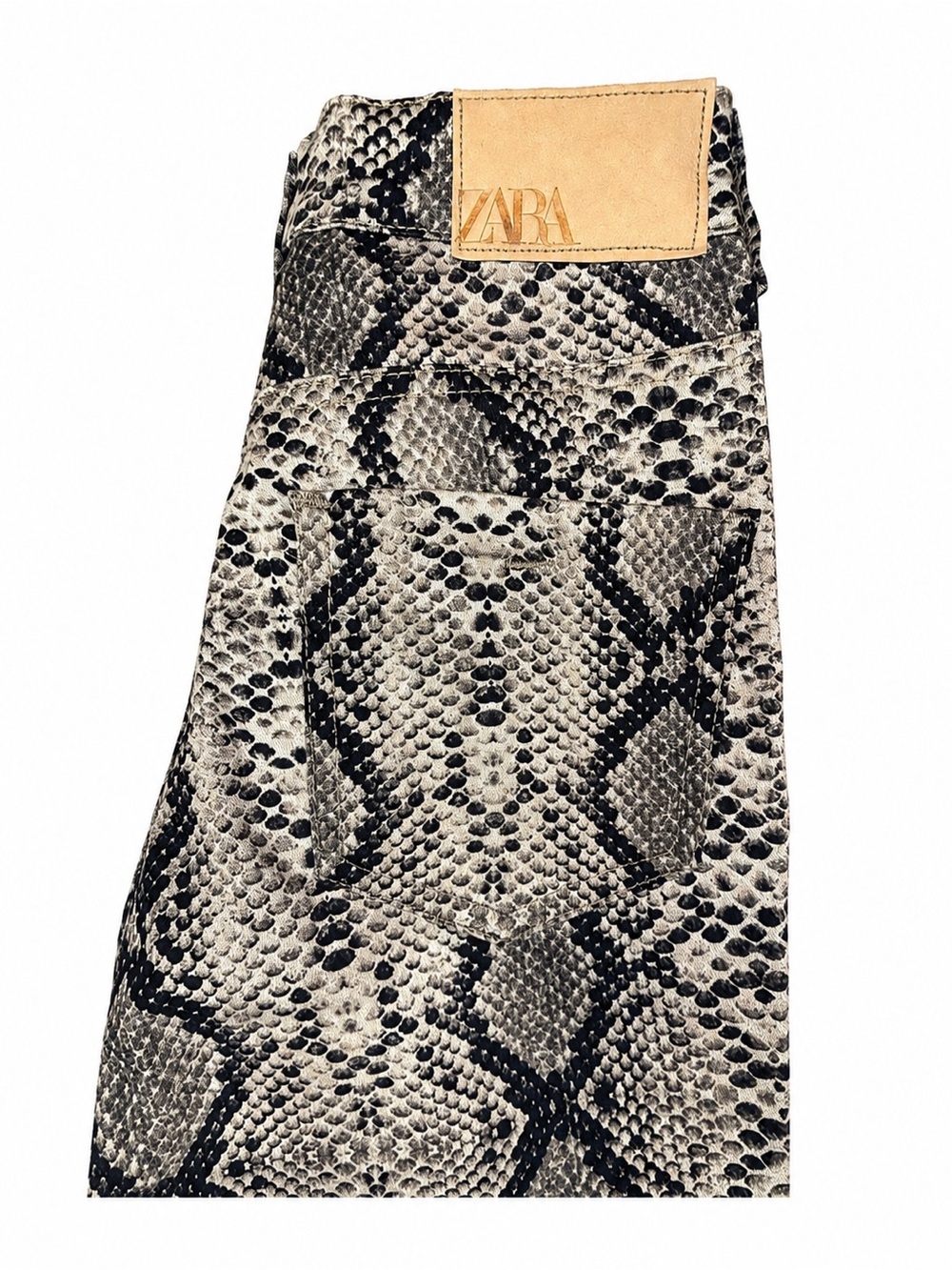 ZARA Snake-Print pants in Black and Cream with Tan Size 6